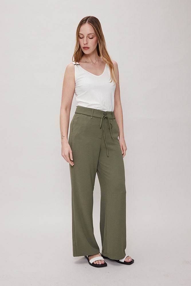 Pantalon Palazzo Liso Con Lazo Ash
