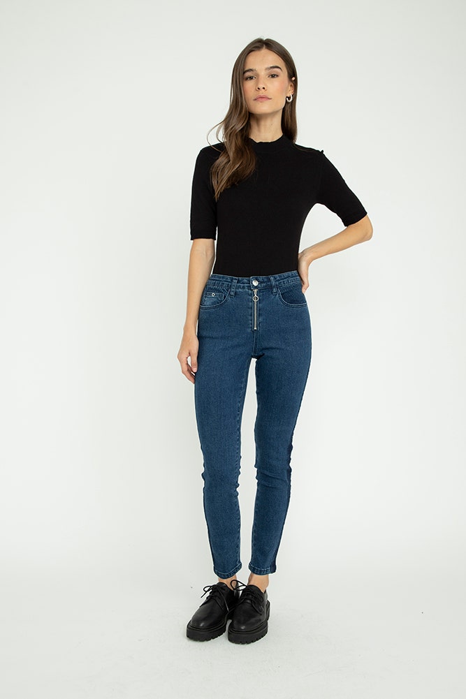 Jeans Pitillo Con Cierre Expuesto Ash