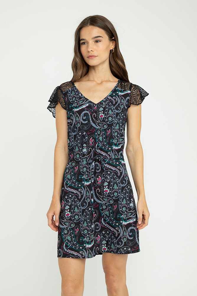 VESTIDO PRINT CON ENCAJE