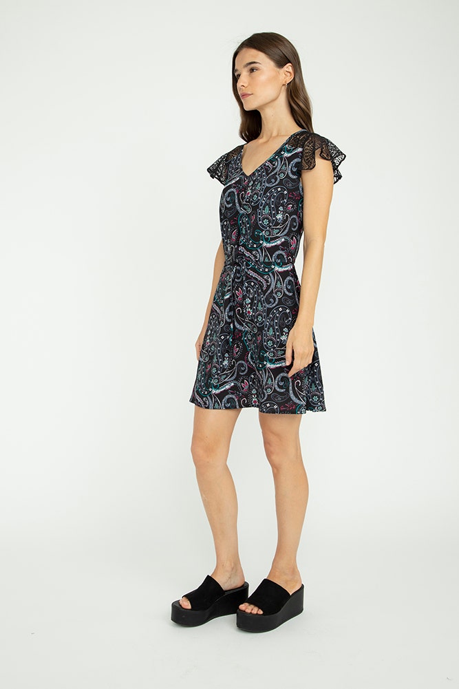 VESTIDO PRINT CON ENCAJE