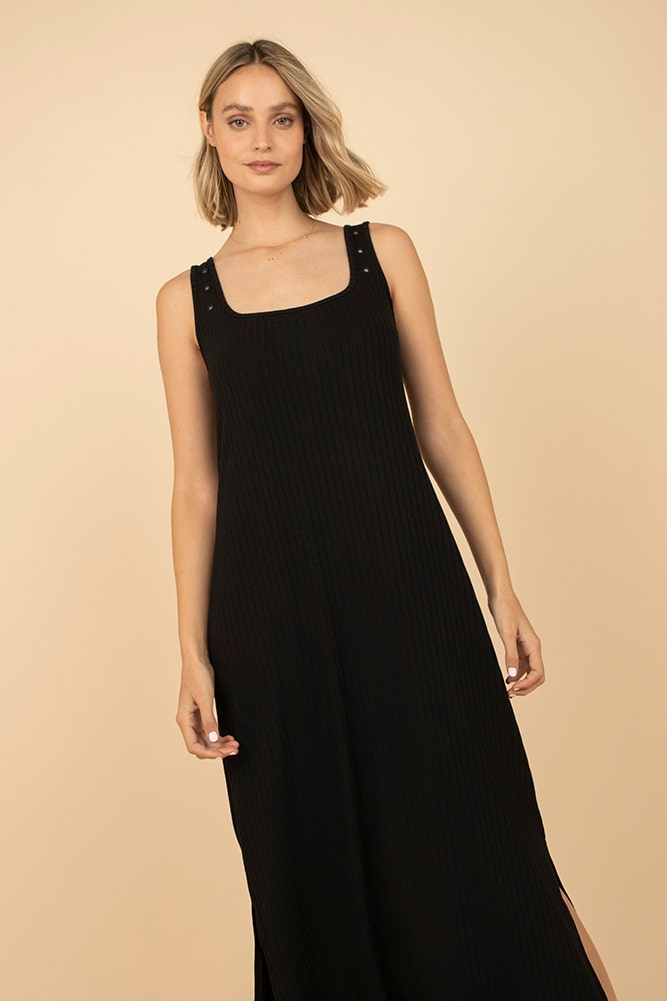 VESTIDO LARGO DE RIB Y TIRANTE ANCHO
