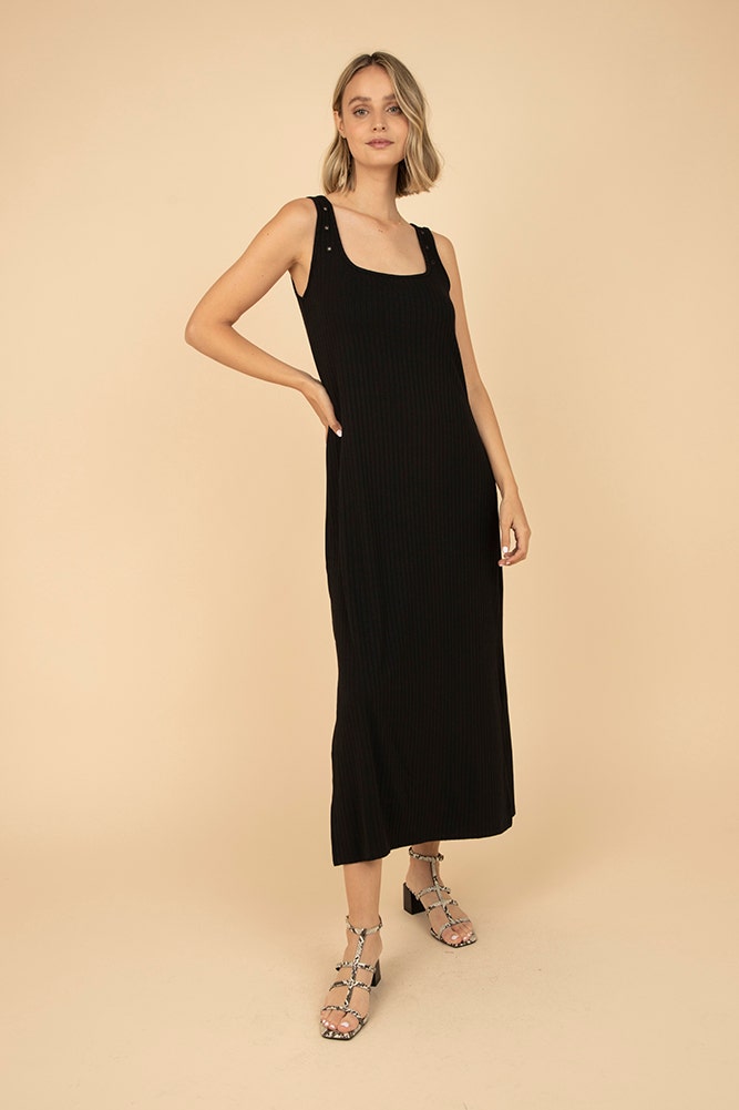 VESTIDO LARGO DE RIB Y TIRANTE ANCHO