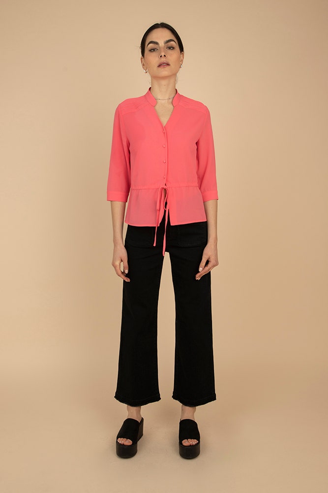 Blusa Lisa Botones Y Recogido Ash Blusa Lisa Botones Y Recogido Ash